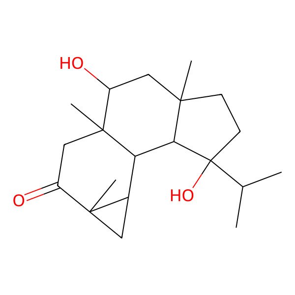 2D Structure of 3,8-Dihydroxy-6,9,12-trimethyl-3-propan-2-yltetracyclo[7.5.0.02,6.012,14]tetradecan-11-one