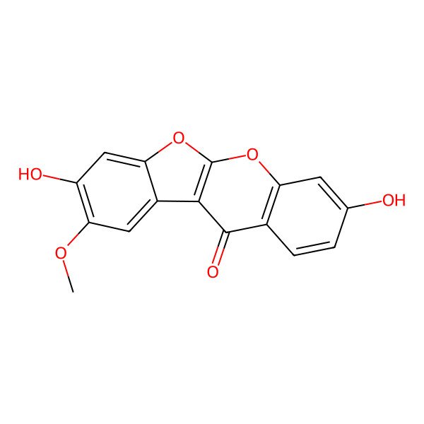 2D Structure of 3,8-Dihydroxy-9-methoxy-[1]benzofuro[2,3-b]chromen-11-one