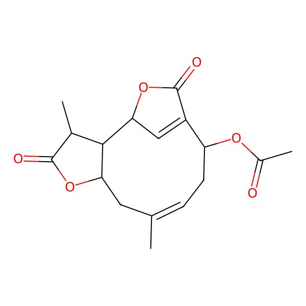 2D Structure of (3,8-Dimethyl-4,13-dioxo-5,14-dioxatricyclo[10.2.1.02,6]pentadeca-8,12(15)-dien-11-yl) acetate