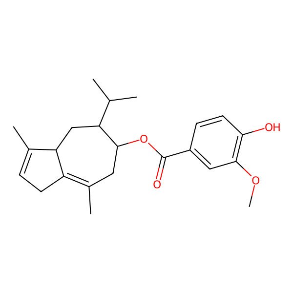 2D Structure of 3,8-Dimethyl-5-(methylethyl)-1,4,5,6,7,3a-hexahydroazulen-6-yl 4-hydroxy-3-met hoxybenzoate