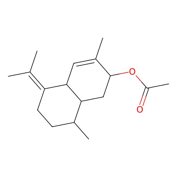 2D Structure of (3,8-dimethyl-5-propan-2-ylidene-2,4a,6,7,8,8a-hexahydro-1H-naphthalen-2-yl) acetate 2D Structure of (3,8-dimethyl-5-propan-2-ylidene-2,4a,6,7,8,8a-hexahydro-1H-naphthalen-2-yl) acetate