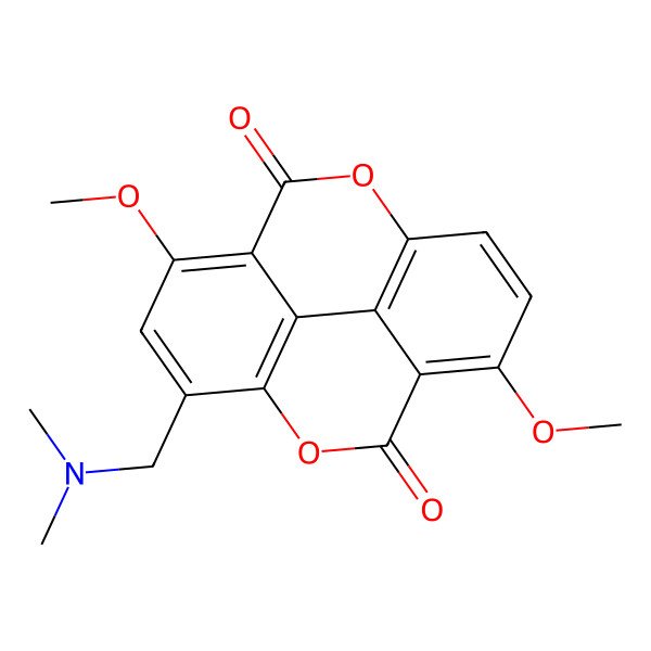2D Structure of 7-[(Dimethylamino)methyl]-5,12-dimethoxy-2,9-dioxatetracyclo[6.6.2.04,16.011,15]hexadeca-1(15),4,6,8(16),11,13-hexaene-3,10-dione