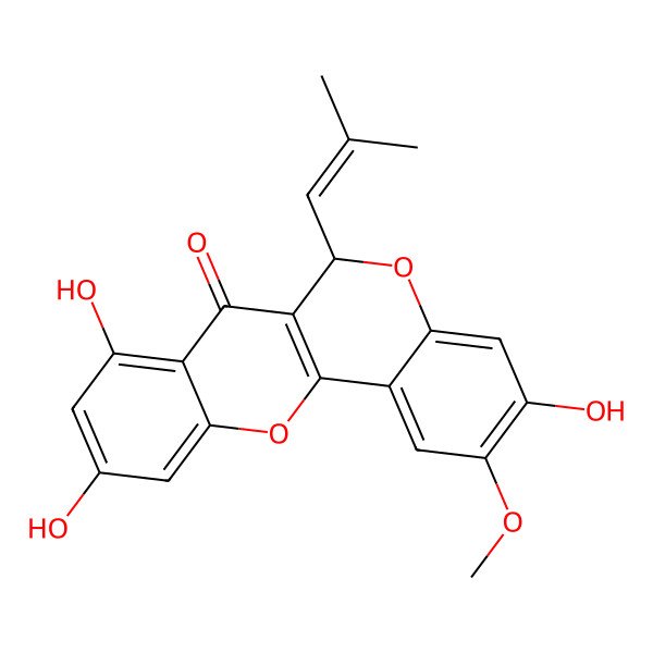 2D Structure of 3,8,10-trihydroxy-2-methoxy-6-(2-methylprop-1-enyl)-6H-chromeno[4,3-b]chromen-7-one