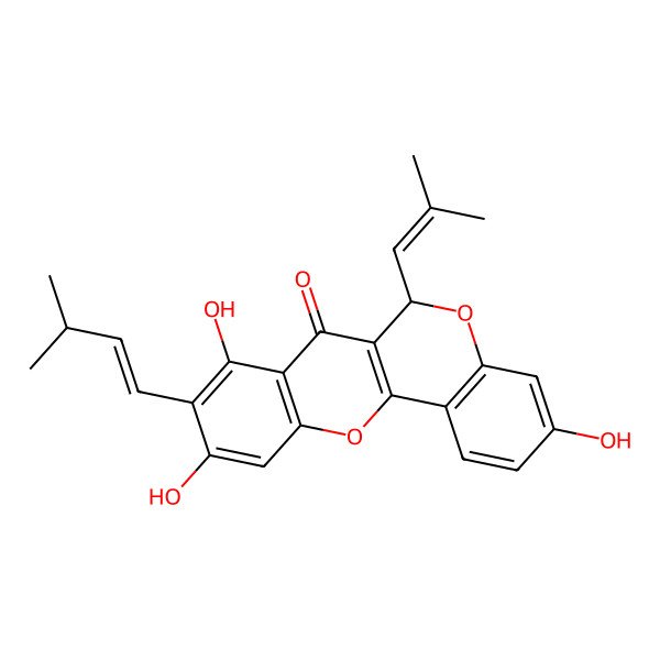 2D Structure of 3,8,10-trihydroxy-9-(3-methylbut-1-enyl)-6-(2-methylprop-1-enyl)-6H-chromeno[4,3-b]chromen-7-one