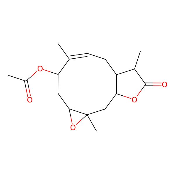 2D Structure of (3,8,12-Trimethyl-13-oxo-4,14-dioxatricyclo[9.3.0.03,5]tetradec-8-en-7-yl) acetate