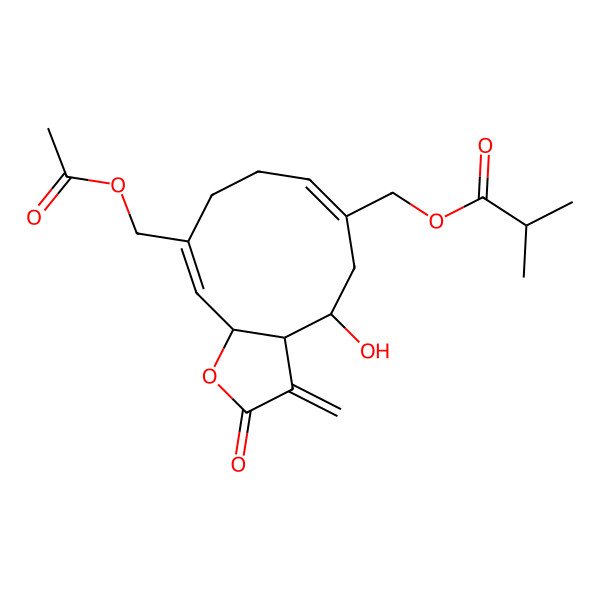 2D Structure of [(3aR,4R,6E,10E,11aR)-10-(acetyloxymethyl)-4-hydroxy-3-methylidene-2-oxo-3a,4,5,8,9,11a-hexahydrocyclodeca[b]furan-6-yl]methyl 2-methylpropanoate