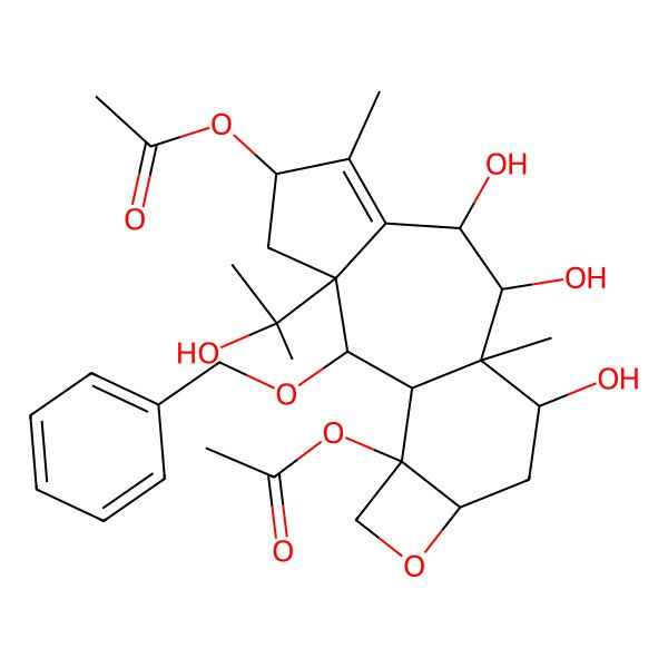 2D Structure of [(1R,2S,3S,5S,8R,9R,10S,11S,13R,16S)-16-acetyloxy-8,9,11-trihydroxy-3-(2-hydroxypropan-2-yl)-6,10-dimethyl-2-phenylmethoxy-14-oxatetracyclo[8.6.0.03,7.013,16]hexadec-6-en-5-yl] acetate