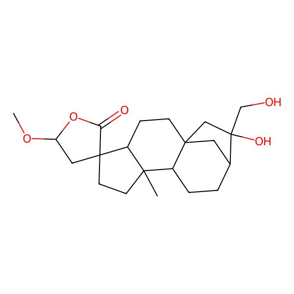 2D Structure of (1'S,3R,4'S,5S,8'S,9'R,12'R,13'R)-13'-hydroxy-13'-(hydroxymethyl)-5-methoxy-8'-methylspiro[oxolane-3,5'-tetracyclo[10.2.1.01,9.04,8]pentadecane]-2-one