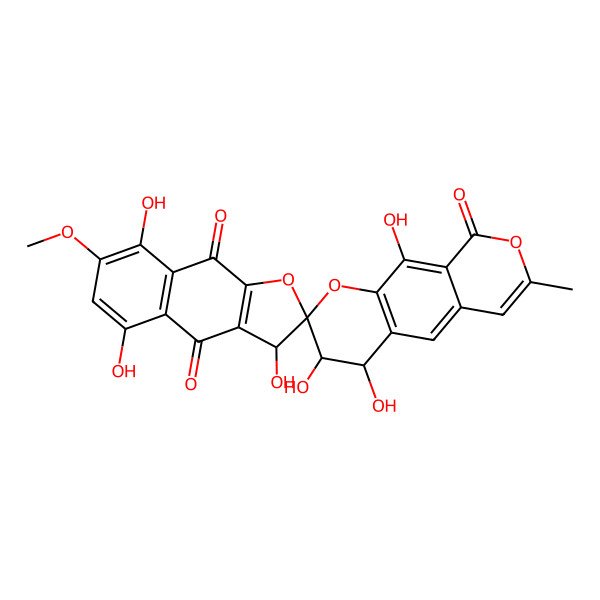 2D Structure of 3,3',4,5',8',10-hexahydroxy-7'-methoxy-7-methylspiro[3,4-dihydropyrano[4,3-g]chromene-2,2'-3H-benzo[f][1]benzofuran]-4',9,9'-trione