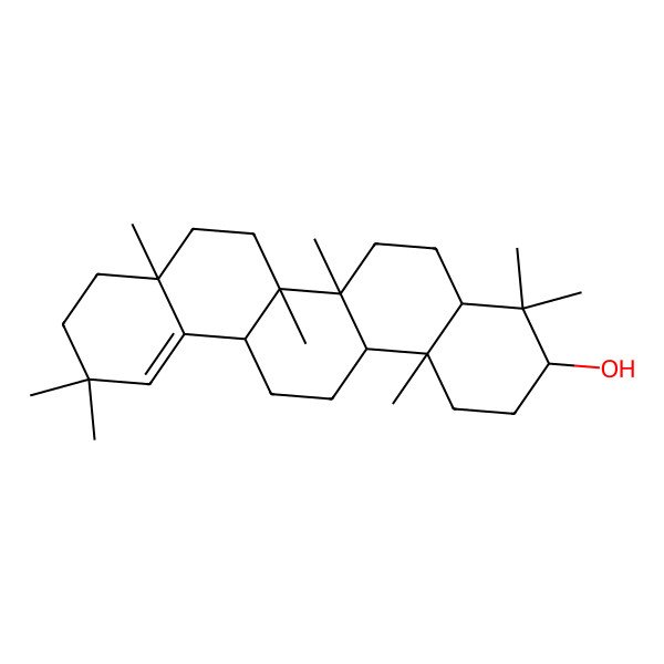 2D Structure of (3R,4aS,6aR,6aR,6bR,8aS,14aR,14bS)-4,4,6a,6b,8a,11,11,14b-octamethyl-1,2,3,4a,5,6,6a,7,8,9,10,13,14,14a-tetradecahydropicen-3-ol