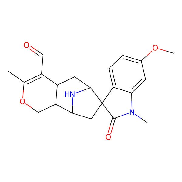 2D Structure of 6'-Methoxy-1',5-dimethyl-2'-oxospiro[4-oxa-12-azatricyclo[7.2.1.02,7]dodec-5-ene-10,3'-indole]-6-carbaldehyde