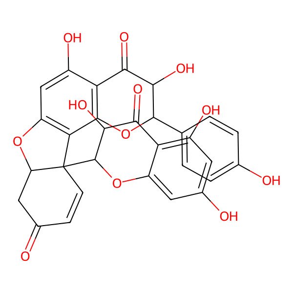 2D Structure of (2S,3S,7aS,11aR)-3,5-dihydroxy-2-(4-hydroxyphenyl)-11a-[(2R,3S)-3,5,7-trihydroxy-4-oxo-2,3-dihydrochromen-2-yl]-2,3,7a,8-tetrahydro-[1]benzofuro[2,3-h]chromene-4,9-dione