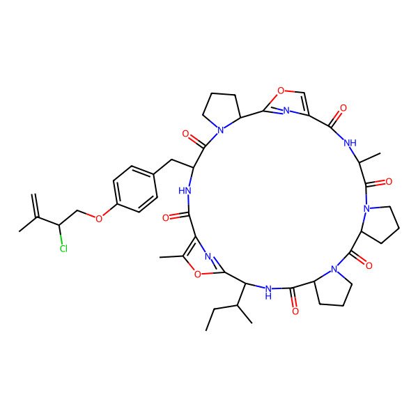 2D Structure of (2S,8S,15S,18S,24S,30S)-15-[(2S)-butan-2-yl]-8-[[4-[(2S)-2-chloro-3-methylbut-3-enoxy]phenyl]methyl]-12,30-dimethyl-13,35-dioxa-6,9,16,22,28,31,36,37-octazahexacyclo[31.2.1.111,14.02,6.018,22.024,28]heptatriaconta-1(36),11,14(37),33-tetraene-7,10,17,23,29,32-hexone