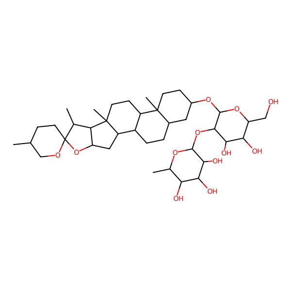 2D Structure of 2-[4,5-Dihydroxy-6-(hydroxymethyl)-2-(5',7,9,13-tetramethylspiro[5-oxapentacyclo[10.8.0.02,9.04,8.013,18]icosane-6,2'-oxane]-16-yl)oxyoxan-3-yl]oxy-6-methyloxane-3,4,5-triol