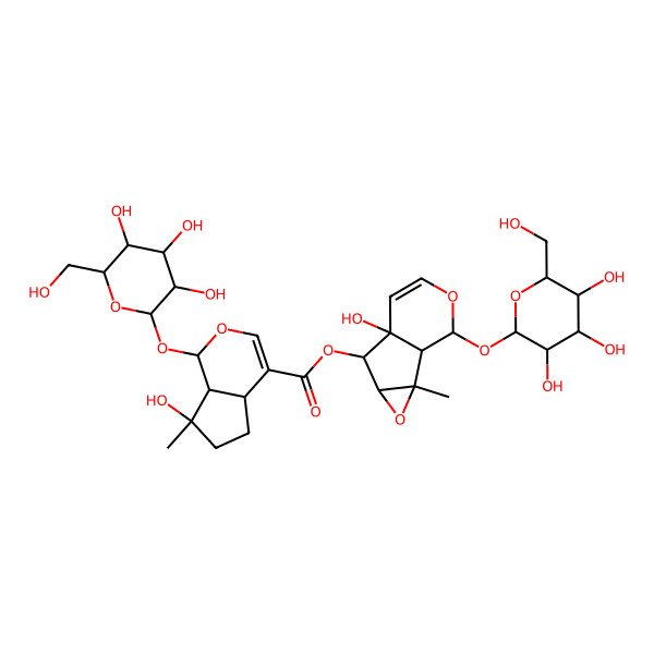 2D Structure of [(1S,2R,4S,5R,6S,10S)-6-hydroxy-2-methyl-10-[(2S,3R,4S,5S,6R)-3,4,5-trihydroxy-6-(hydroxymethyl)oxan-2-yl]oxy-3,9-dioxatricyclo[4.4.0.02,4]dec-7-en-5-yl] (1S,4aS,7S,7aS)-7-hydroxy-7-methyl-1-[(2S,3R,4S,5S,6R)-3,4,5-trihydroxy-6-(hydroxymethyl)oxan-2-yl]oxy-4a,5,6,7a-tetrahydro-1H-cyclopenta[c]pyran-4-carboxylate