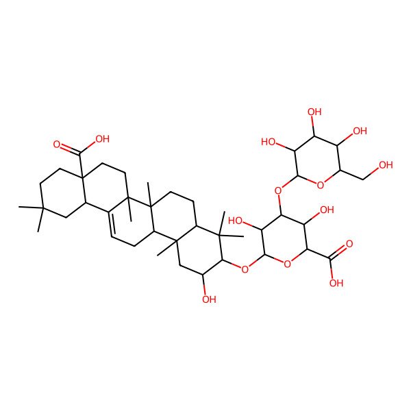 2D Structure of (2S,3S,4S,5R,6R)-6-[[(2S,3R,4aR,6aR,6bS,8aS,12aS,14aR,14bR)-8a-carboxy-2-hydroxy-4,4,6a,6b,11,11,14b-heptamethyl-1,2,3,4a,5,6,7,8,9,10,12,12a,14,14a-tetradecahydropicen-3-yl]oxy]-3,5-dihydroxy-4-[(2S,3R,4S,5R,6R)-3,4,5-trihydroxy-6-(hydroxymethyl)oxan-2-yl]oxyoxane-2-carboxylic acid