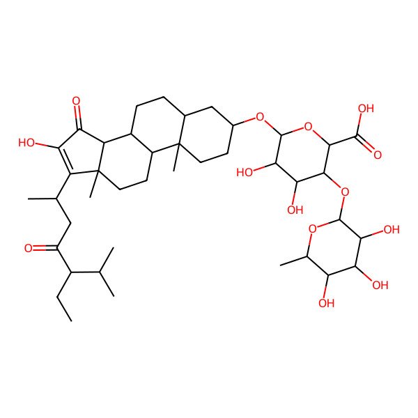 2D Structure of 6-[[17-(5-Ethyl-6-methyl-4-oxoheptan-2-yl)-16-hydroxy-10,13-dimethyl-15-oxo-1,2,3,4,5,6,7,8,9,11,12,14-dodecahydrocyclopenta[a]phenanthren-3-yl]oxy]-4,5-dihydroxy-3-(3,4,5-trihydroxy-6-methyloxan-2-yl)oxyoxane-2-carboxylic acid