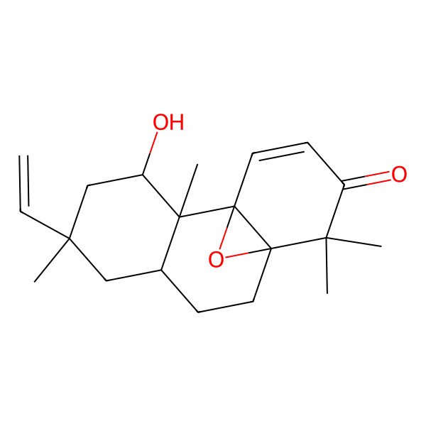 2D Structure of (1R,2S,3S,5R,10R)-5-ethenyl-3-hydroxy-2,5,11,11-tetramethyl-15-oxatetracyclo[8.4.1.01,10.02,7]pentadec-13-en-12-one