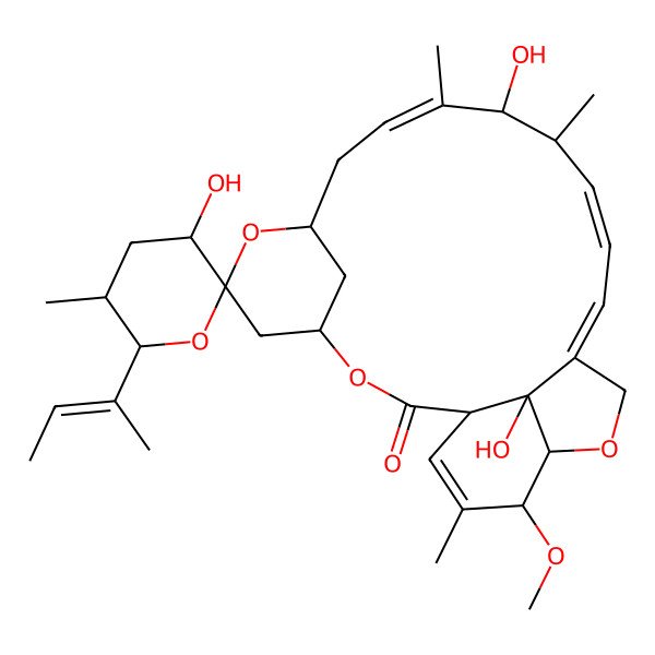 2D Structure of (1R,3'R,4S,5'S,6S,6'S,8R,10Z,12R,13S,14Z,16Z,20R,21R,24S)-6'-[(E)-but-2-en-2-yl]-3',12,24-trihydroxy-21-methoxy-5',11,13,22-tetramethylspiro[3,7,19-trioxatetracyclo[15.6.1.14,8.020,24]pentacosa-10,14,16,22-tetraene-6,2'-oxane]-2-one