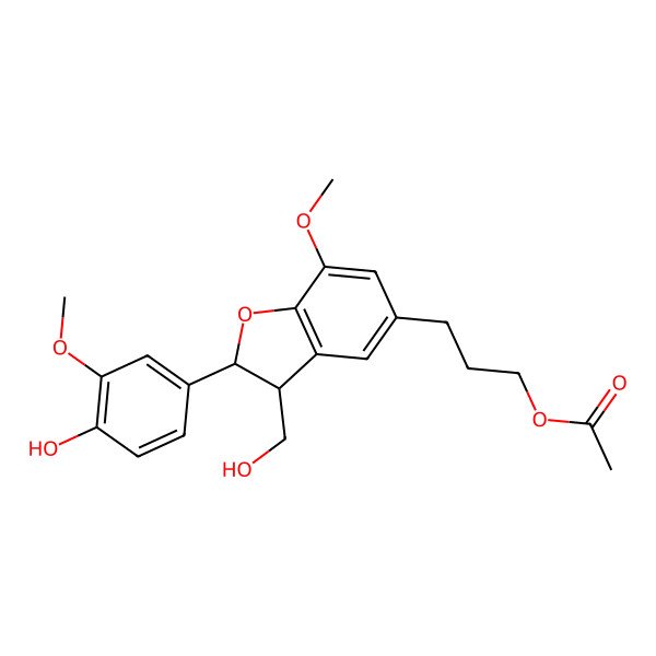 2D Structure of 3-[2-(4-Hydroxy-3-methoxyphenyl)-3-(hydroxymethyl)-7-methoxy-2,3-dihydro-1-benzofuran-5-yl]propyl acetate