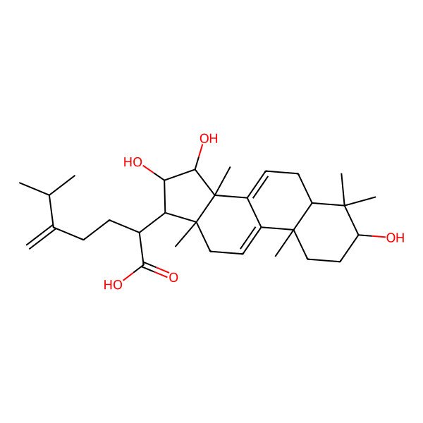 2D Structure of (2R)-6-methyl-5-methylidene-2-[(3S,5R,10S,13R,14R,15R,16S,17R)-3,15,16-trihydroxy-4,4,10,13,14-pentamethyl-2,3,5,6,12,15,16,17-octahydro-1H-cyclopenta[a]phenanthren-17-yl]heptanoic acid