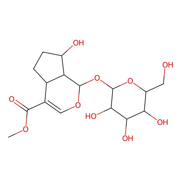 2D Structure of methyl (1S,4aS,7S,7aS)-7-hydroxy-1-[(2S,3R,4S,5S,6R)-3,4,5-trihydroxy-6-(hydroxymethyl)oxan-2-yl]oxy-1,4a,5,6,7,7a-hexahydrocyclopenta[c]pyran-4-carboxylate