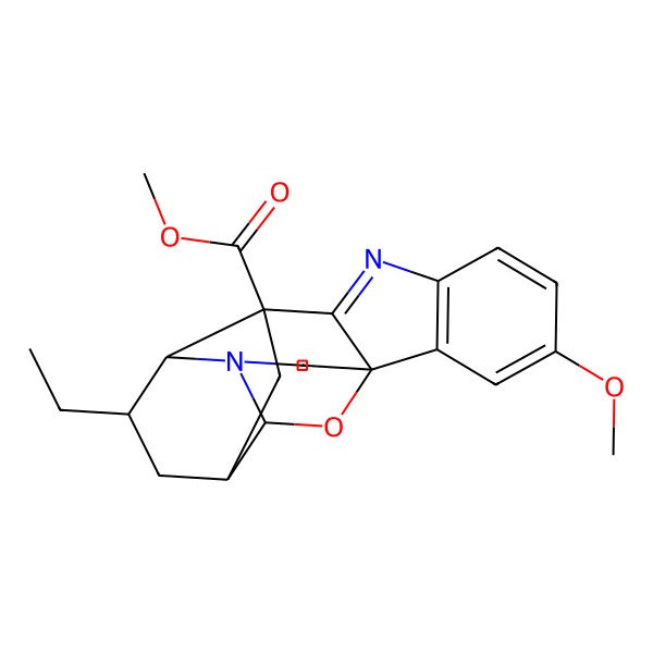 2D Structure of methyl (1R,10S,12R,14S,15S)-14-ethyl-4-methoxy-19-oxa-8,16-diazahexacyclo[10.6.2.01,9.02,7.010,15.016,20]icosa-2(7),3,5,8-tetraene-10-carboxylate
