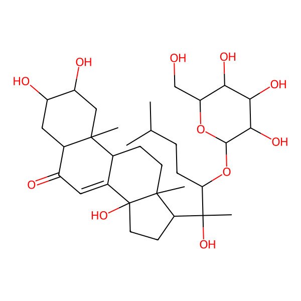 2D Structure of (2S,3R,5R,9R,10R,13R,14R,17S)-2,3,14-trihydroxy-17-[(2R,3R)-2-hydroxy-6-methyl-3-[(2S,3R,4S,5S,6R)-3,4,5-trihydroxy-6-(hydroxymethyl)oxan-2-yl]oxyheptan-2-yl]-10,13-dimethyl-2,3,4,5,9,11,12,15,16,17-decahydro-1H-cyclopenta[a]phenanthren-6-one