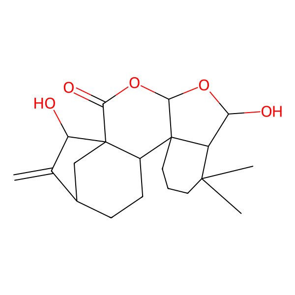 2D Structure of (1S,4R,6R,7R,12R,13S,16R,18R)-6,18-dihydroxy-8,8-dimethyl-17-methylidene-3,5-dioxapentacyclo[14.2.1.01,13.04,12.07,12]nonadecan-2-one