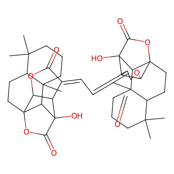 2D Structure of (1S,4R,9R,10R,11R,12S,13Z,16R)-11-hydroxy-13-[(2Z)-2-[(1S,4R,9R,10R,11R,12S,16R)-11-hydroxy-5,5,9-trimethyl-14,18-dioxo-15,17-dioxapentacyclo[9.5.2.01,10.04,9.012,16]octadecan-13-ylidene]ethylidene]-5,5,9-trimethyl-15,17-dioxapentacyclo[9.5.2.01,10.04,9.012,16]octadecane-14,18-dione