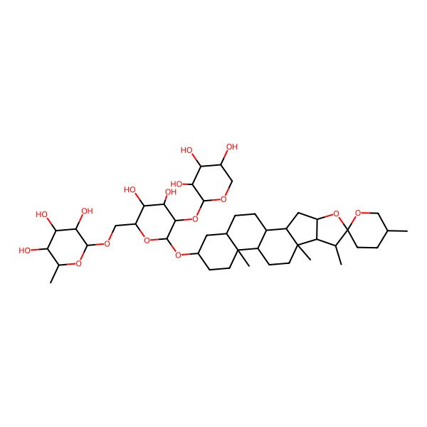 2D Structure of 2-[[3,4-Dihydroxy-6-(5',7,9,13-tetramethylspiro[5-oxapentacyclo[10.8.0.02,9.04,8.013,18]icosane-6,2'-oxane]-16-yl)oxy-5-(3,4,5-trihydroxyoxan-2-yl)oxyoxan-2-yl]methoxy]-6-methyloxane-3,4,5-triol