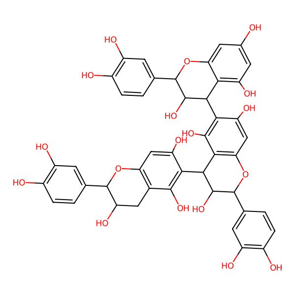 2D Structure of (2R,3R,4S)-2-(3,4-dihydroxyphenyl)-4-[(2R,3R)-2-(3,4-dihydroxyphenyl)-3,5,7-trihydroxy-3,4-dihydro-2H-chromen-6-yl]-6-[(2R,3R,4S)-2-(3,4-dihydroxyphenyl)-3,5,7-trihydroxy-3,4-dihydro-2H-chromen-4-yl]-3,4-dihydro-2H-chromene-3,5,7-triol