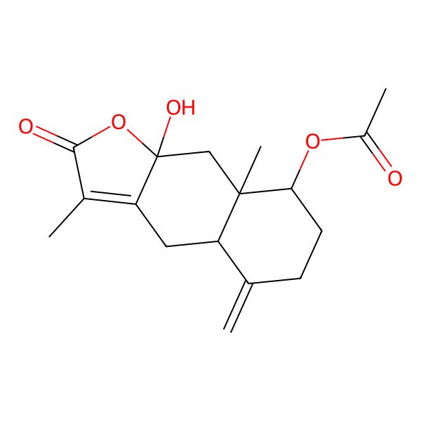 2D Structure of [(4aS,8R,8aR,9aS)-9a-hydroxy-3,8a-dimethyl-5-methylidene-2-oxo-4,4a,6,7,8,9-hexahydrobenzo[f][1]benzofuran-8-yl] acetate