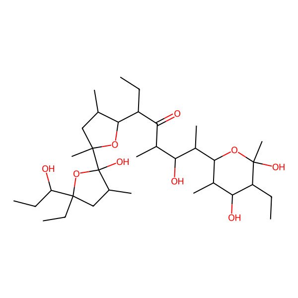 2D Structure of (3R,5S,6S,7S)-7-[(3S,4R,5R,6S)-5-ethyl-4,6-dihydroxy-3,6-dimethyloxan-2-yl]-3-[(3S,5S)-5-[(2R,3R,5R)-5-ethyl-2-hydroxy-5-[(1S)-1-hydroxypropyl]-3-methyloxolan-2-yl]-3,5-dimethyloxolan-2-yl]-6-hydroxy-5-methyloctan-4-one