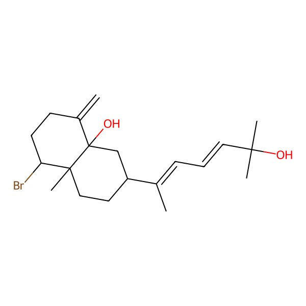 2D Structure of (3R,4aR,8R,8aR)-8-bromo-3-[(2E,4E)-6-hydroxy-6-methylhepta-2,4-dien-2-yl]-8a-methyl-5-methylidene-2,3,4,6,7,8-hexahydro-1H-naphthalen-4a-ol