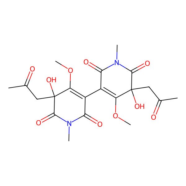 2D Structure of 3-Hydroxy-5-[5-hydroxy-4-methoxy-1-methyl-2,6-dioxo-5-(2-oxopropyl)pyridin-3-yl]-4-methoxy-1-methyl-3-(2-oxopropyl)pyridine-2,6-dione