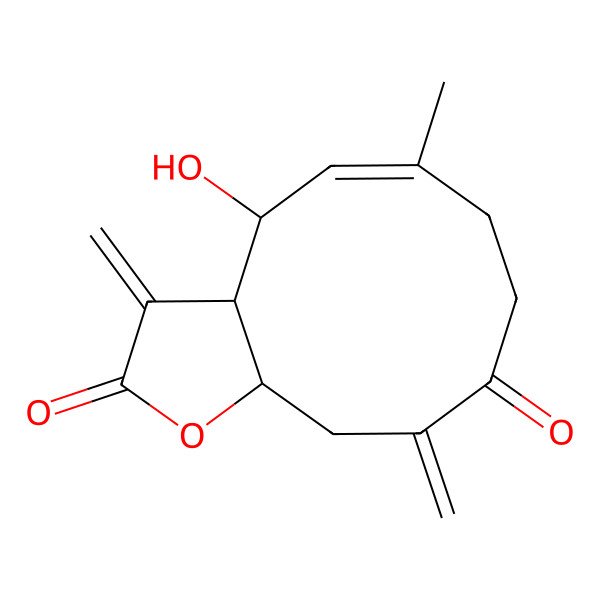 2D Structure of (3aS,4R,5Z,11aS)-4-hydroxy-6-methyl-3,10-dimethylidene-3a,4,7,8,11,11a-hexahydrocyclodeca[b]furan-2,9-dione