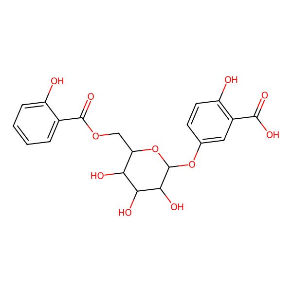 2D Structure of 2-hydroxy-5-[(2S,3R,4S,5S,6R)-3,4,5-trihydroxy-6-[(2-hydroxybenzoyl)oxymethyl]oxan-2-yl]oxybenzoic acid