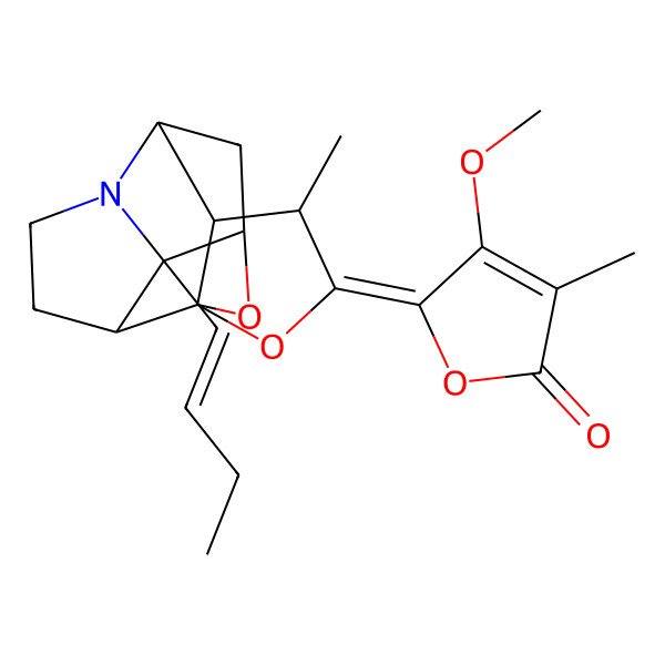 2D Structure of (5E)-5-[(1S,4S,5R,8S,9R)-9-[(E)-but-1-enyl]-4-methyl-2,14-dioxa-10-azapentacyclo[6.5.1.01,5.06,10.09,13]tetradecan-3-ylidene]-4-methoxy-3-methylfuran-2-one