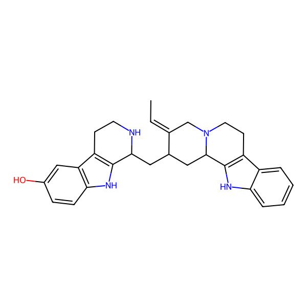 2D Structure of (1S)-1-[[(2S,3E,12bS)-3-ethylidene-2,4,6,7,12,12b-hexahydro-1H-indolo[2,3-a]quinolizin-2-yl]methyl]-2,3,4,9-tetrahydro-1H-pyrido[3,4-b]indol-6-ol