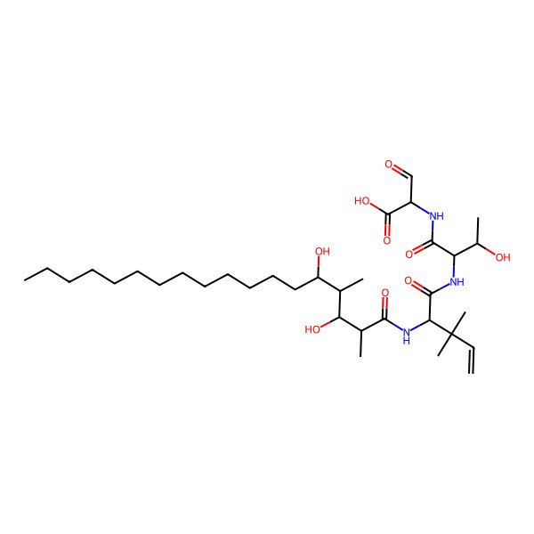 2D Structure of (2S)-2-[[(2S,3R)-2-[[(2S)-2-[[(2R,3R,4S,5R)-3,5-dihydroxy-2,4-dimethyloctadecanoyl]amino]-3,3-dimethylpent-4-enoyl]amino]-3-hydroxybutanoyl]amino]-3-oxopropanoic acid