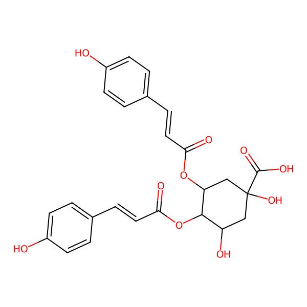 2D Structure of (1S,3R,4R,5R)-1,3-dihydroxy-4,5-bis[[(Z)-3-(4-hydroxyphenyl)prop-2-enoyl]oxy]cyclohexane-1-carboxylic acid