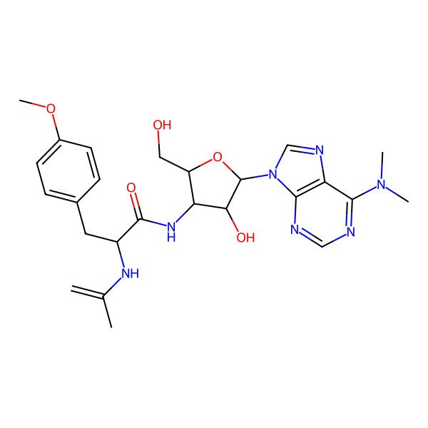 2D Structure of N-[5-[6-(dimethylamino)purin-9-yl]-4-hydroxy-2-(hydroxymethyl)oxolan-3-yl]-3-(4-methoxyphenyl)-2-(prop-1-en-2-ylamino)propanamide