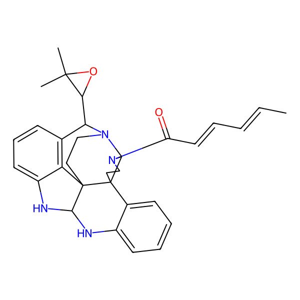 2D Structure of 1-[25-(3,3-Dimethyloxiran-2-yl)-1,3,13,15-tetrazaheptacyclo[18.4.1.02,6.06,22.07,12.014,22.016,21]pentacosa-7,9,11,16,18,20-hexaen-3-yl]hexa-2,4-dien-1-one