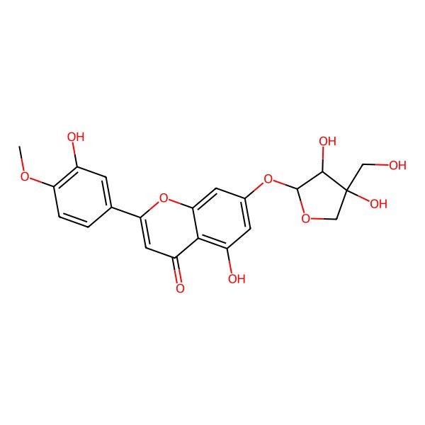 2D Structure of 7-[3,4-Dihydroxy-4-(hydroxymethyl)oxolan-2-yl]oxy-5-hydroxy-2-(3-hydroxy-4-methoxyphenyl)chromen-4-one