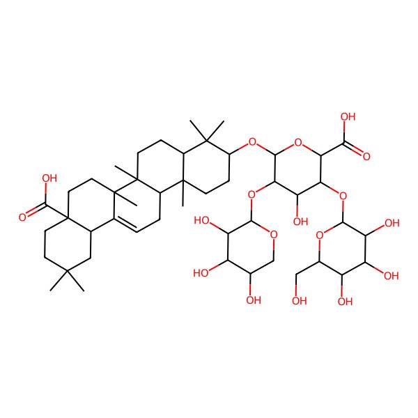 2D Structure of 6-[(8a-Carboxy-4,4,6a,6b,11,11,14b-heptamethyl-1,2,3,4a,5,6,7,8,9,10,12,12a,14,14a-tetradecahydropicen-3-yl)oxy]-4-hydroxy-3-[3,4,5-trihydroxy-6-(hydroxymethyl)oxan-2-yl]oxy-5-(3,4,5-trihydroxyoxan-2-yl)oxyoxane-2-carboxylic acid