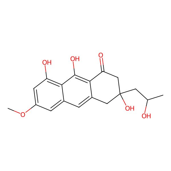 2D Structure of 3,8,9-Trihydroxy-3-(2-hydroxypropyl)-6-methoxy-2,4-dihydroanthracen-1-one