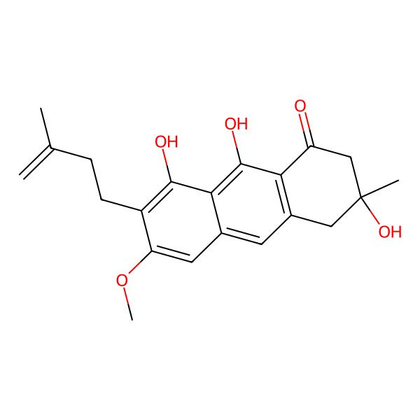 2D Structure of 3,8,9-Trihydroxy-6-methoxy-3-methyl-7-(3-methylbut-3-enyl)-2,4-dihydroanthracen-1-one 2D Structure of 3,8,9-Trihydroxy-6-methoxy-3-methyl-7-(3-methylbut-3-enyl)-2,4-dihydroanthracen-1-one