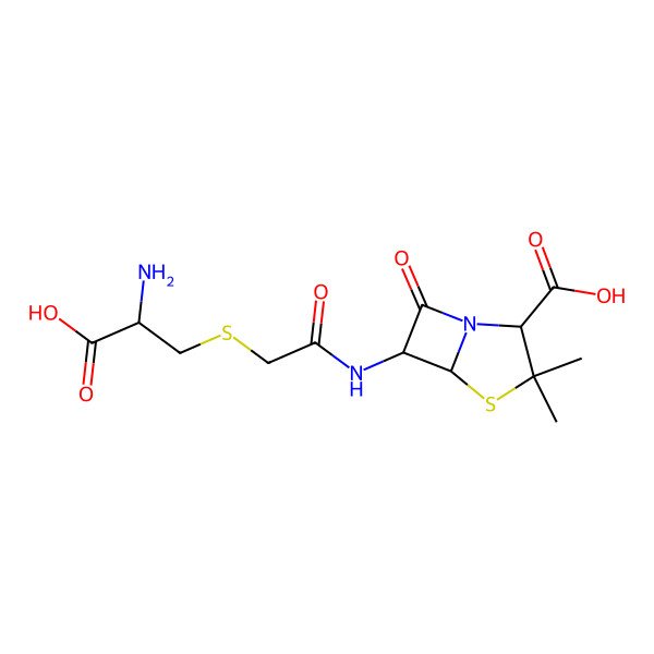 2D Structure of 6-[[2-(2-Amino-2-carboxyethyl)sulfanylacetyl]amino]-3,3-dimethyl-7-oxo-4-thia-1-azabicyclo[3.2.0]heptane-2-carboxylic acid