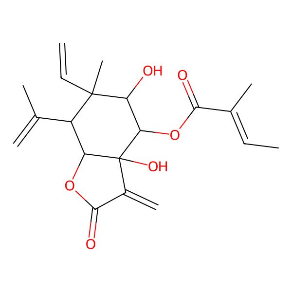 2D Structure of [(3aR,4S,5R,6S,7R,7aS)-6-ethenyl-3a,5-dihydroxy-6-methyl-3-methylidene-2-oxo-7-prop-1-en-2-yl-4,5,7,7a-tetrahydro-1-benzofuran-4-yl] (Z)-2-methylbut-2-enoate